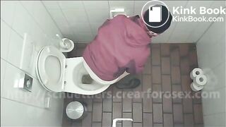 Woman has diarrhea in public toilet in cafe