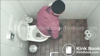 Woman has diarrhea in public toilet in cafe