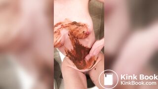 Random girl rubs shit on her stomach