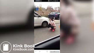 Crazy girl Shits in road