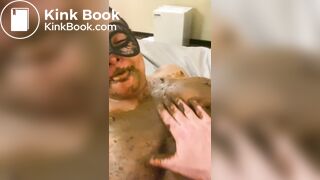 Smearing shit on a satiated human toilet girl