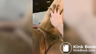 Smearing shit on a satiated human toilet girl