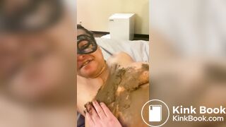 Smearing shit on a satiated human toilet girl