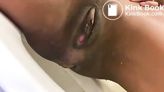 Nasty bitch shits with peeking prolapse