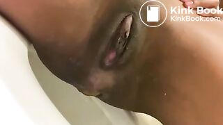 Nasty bitch shits with peeking prolapse