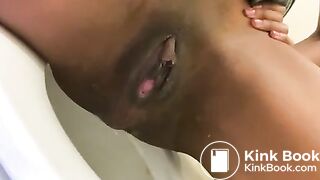 Nasty bitch shits with peeking prolapse