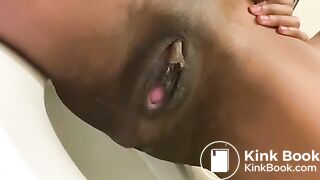 Nasty bitch shits with peeking prolapse