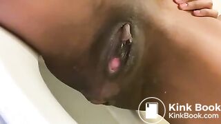Nasty bitch shits with peeking prolapse