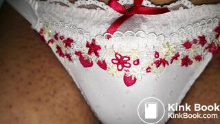 Put this lovely white cherry pattern panty on and play!