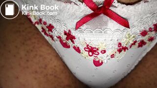 Put this lovely white cherry pattern panty on and play!