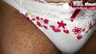 Put this lovely white cherry pattern panty on and play!