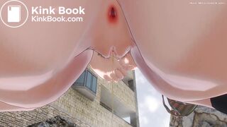 Girl pooping and peeing close up