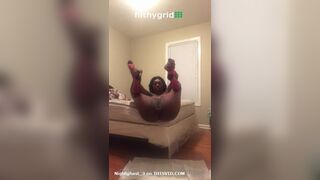 Sexy ebony taking soft pile of shit off the bed