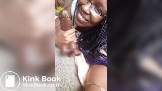 Ebony hungrily sucks dirty dildo clean