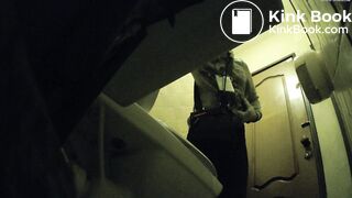 Lady pees then poops