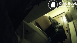 Lady pees then poops