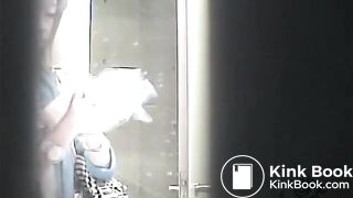 A Japanese girl has diarrhea in a park toilet.