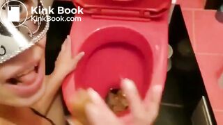 Scat whore eats shit in toilet