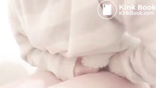 Jap girl having stomachache in toilet 1