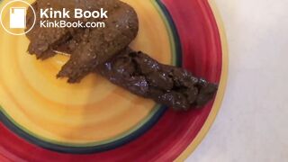 Slim Blonde pooping on a plate