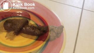Slim Blonde pooping on a plate