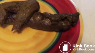 Slim Blonde pooping on a plate