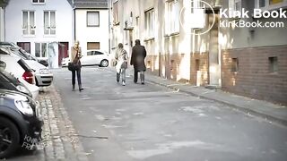 Girl pooping on a tree