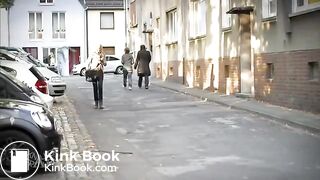 Girl pooping on a tree