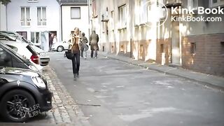 Girl pooping on a tree