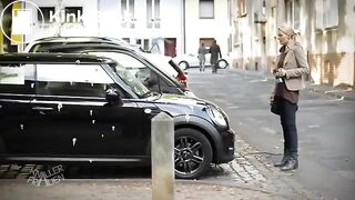 Girl pooping on a tree