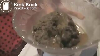 Girl shit and makes brownies with iy