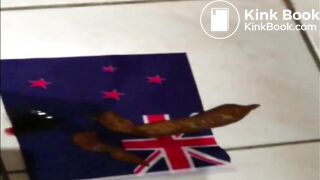 Girl takes a crap on a flag