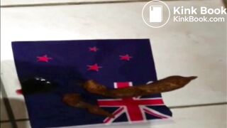 Girl takes a crap on a flag