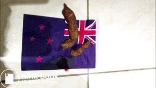 Girl takes a crap on a flag