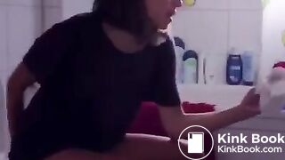 Girl uses phone to wipe her ass