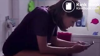 Girl uses phone to wipe her ass