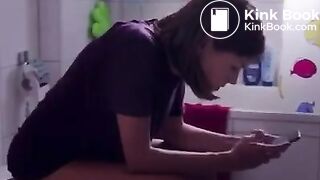 Girl uses phone to wipe her ass