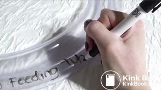 Hot girl shits down tube and slave licks ass clean