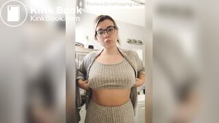 Cute Chick With Glasses Spreads Ass Over Toilet