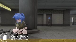 Girl peeing and pooping behind pillar