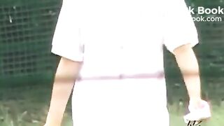 tennis girl outdoor poop