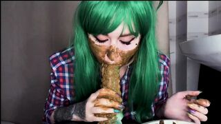 Green hair green dildo and shit