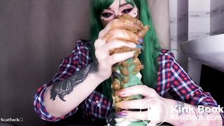 Green hair green dildo and shit