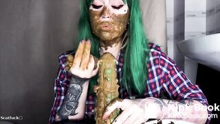 Green hair green dildo and shit