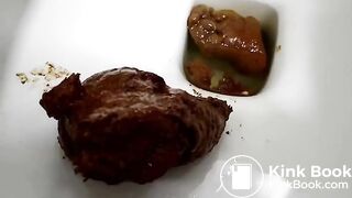 Petite girl drops a thick unflushable log