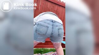 Chubby British milf poops shorts