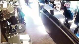 crazy girl slap men with her shit in restaurent