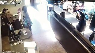 crazy girl slap men with her shit in restaurent