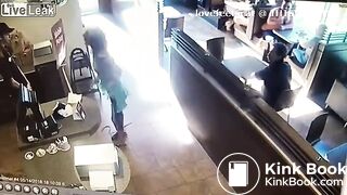 crazy girl slap men with her shit in restaurent