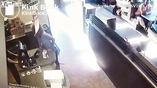 crazy girl slap men with her shit in restaurent